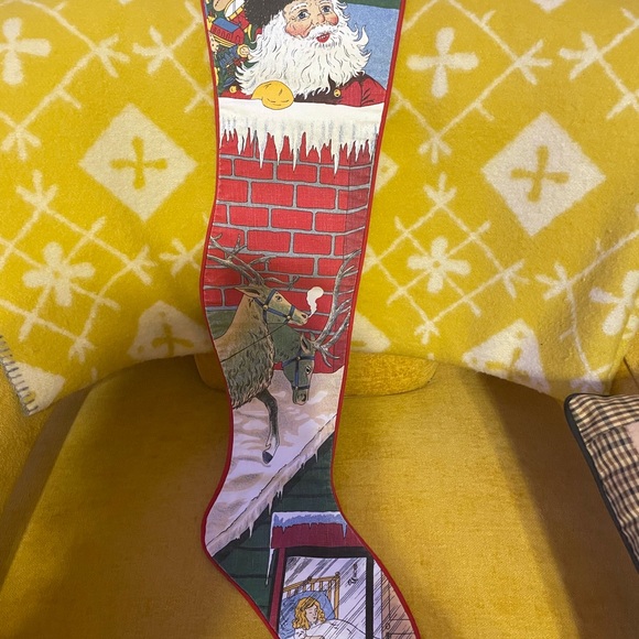 Santa Vintage The Toy Works Christmas Stocking with Reindeer